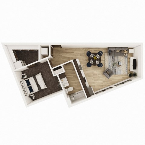 Floor plan for 1 bed, 1 bath, 637 sqft